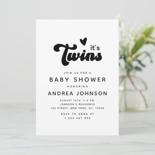 Minimaal Baby shower van de Groovy Retro Twins Hea Kaart (Staand voorkant)