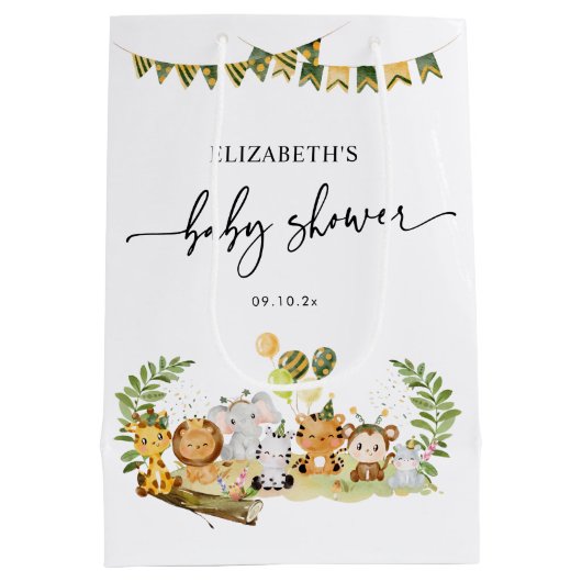 Minimaal Baby shower van de partij Oerwouden Medium Cadeauzakje (Achterkant)