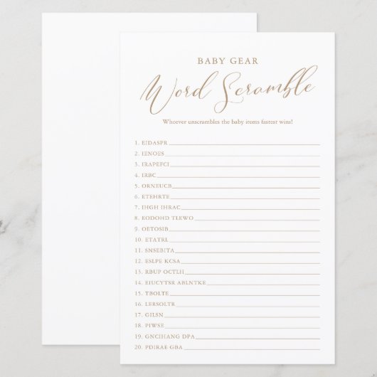 Minimaal Baby shower voor kalligrafie Word Scrambl (Voorkant / Achterkant)