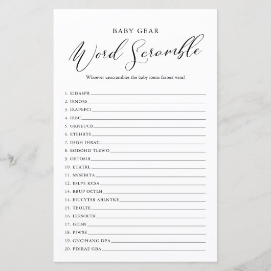 Minimaal Baby shower voor kalligrafie Word Scrambl (Voorkant)