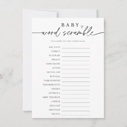 Minimaal Baby Word Scramble Game Kaart (Voorkant)