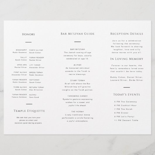 Minimaal Bar Mitswa Trifold Programma met Foto (Achterkant)