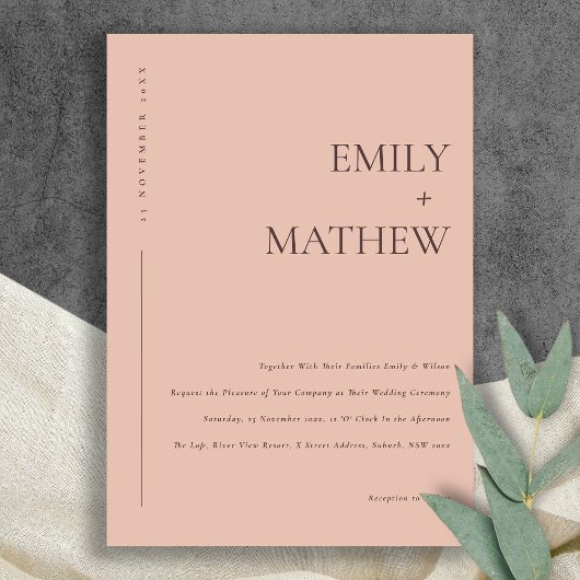 MINIMAAL BEDRAG ORANJE TYPOGRAFIE WEDING KAART