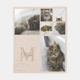 Minimaal Beige 6 Huisdier Foto Collage Monogram Fleece Deken