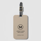 Minimaal Beige Black Classic Typographic Monogram Bagagelabel (Voorkant (verticaal))