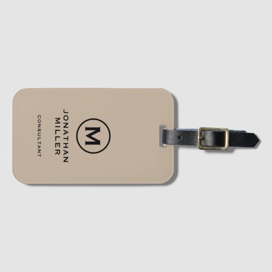 Minimaal Beige Black Classic Typographic Monogram Bagagelabel (Voorkant (horizontaal))
