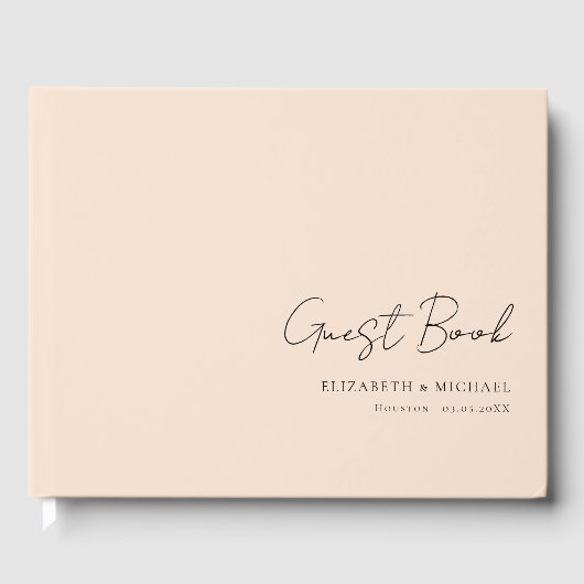 Minimaal, beige-bruin handschrift script bruiloft gastenboek (Voorkant)