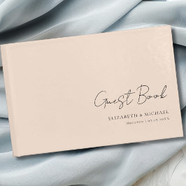 Minimaal, beige-bruin handschrift script bruiloft gastenboek