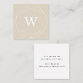 Minimaal beige Circle Business Monogram Branding Vierkante Visitekaartje (Voorkant / Achterkant)