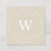Minimaal beige Circle Business Monogram Branding Vierkante Visitekaartje (Voorkant)