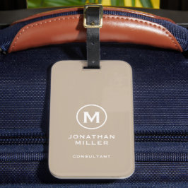 Minimaal Beige Classic Typographic Monogram Bagagelabel