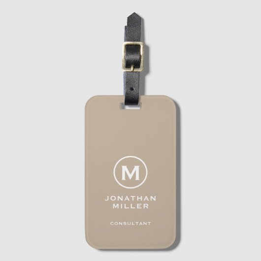 Minimaal Beige Classic Typographic Monogram Bagagelabel (Voorkant (verticaal))