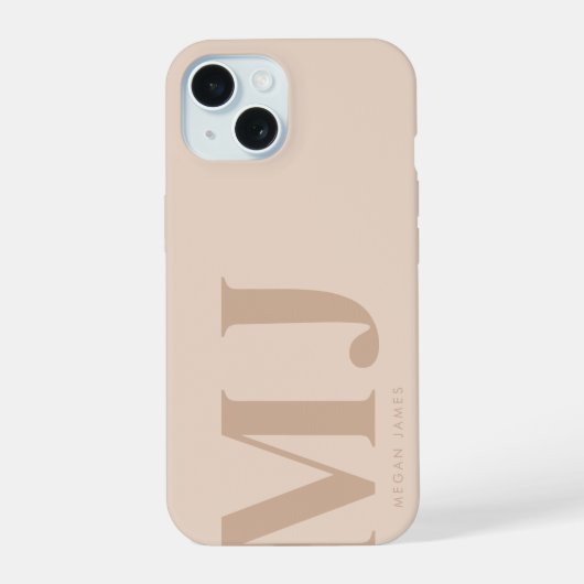 Minimaal Beige Gepersonaliseerde Grote Initialen iPhone 15 Case (Achterkant)