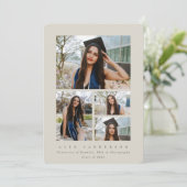 Minimaal Beige Lijst 4 Foto Afstuderen Aankondiging (Staand voorkant)
