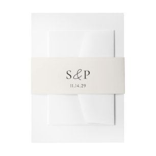 Minimaal beige monogram elegante bruiloft uitnodigingen wikkel