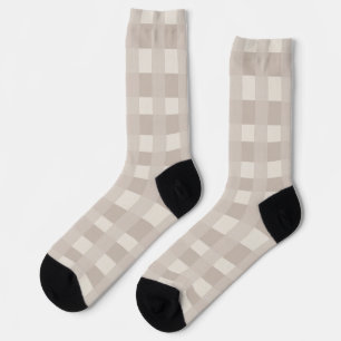 Minimaal beige schaakbordpatroon sokken