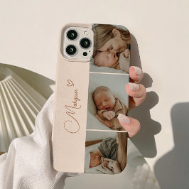 Minimaal Beige Schrift 3 Foto Collage iPhone 15 Case