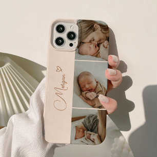 Minimaal Beige Schrift 3 Foto Collage iPhone 15 Case