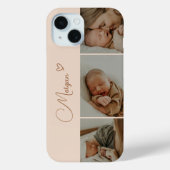 Minimaal Beige Schrift 3 Foto Collage Case-Mate iPhone Case (Achterkant)