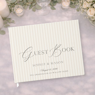 Minimaal Beige Streep Bruiloft Gastboek Gastenboek
