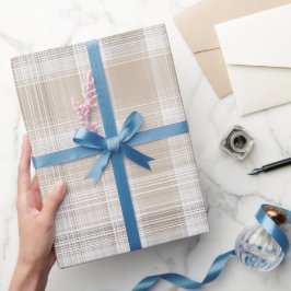 Minimaal Beige Witte Zachte Linnen Plaid Patroon Cadeaupapier