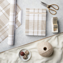 Minimaal Beige Witte Zachte Linnen Plaid Patroon Cadeaupapier