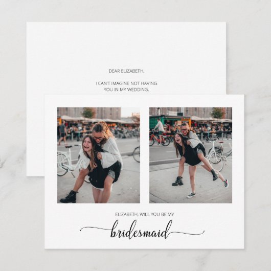 Minimaal ben je mijn Bridesmaid 2-fotokaart Bedankkaart (Voorkant / Achterkant)