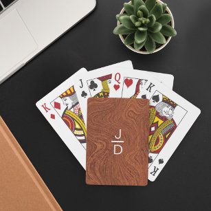 Minimaal, bijtend, modern, Houtkorenmonogram Pokerkaarten