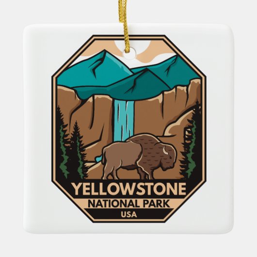 Minimaal bionretro van Yellowstone National Park Keramisch Ornament (Voorkant)