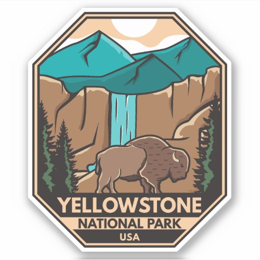 Minimaal bionretro van Yellowstone National Park Sticker (Voorkant)