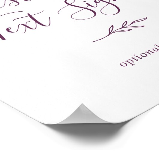 Minimaal blad | Aubergine aangepaste tekst teken Poster (Hoek)