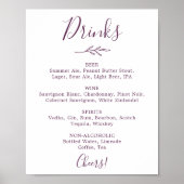 Minimaal blad | Aubergine Bruiloft Drinken Menu Poster (Voorkant)
