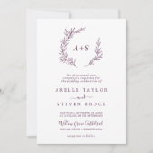 Minimaal blad | Aubergine Formele Monogram Bruilof Kaart (Voorkant)