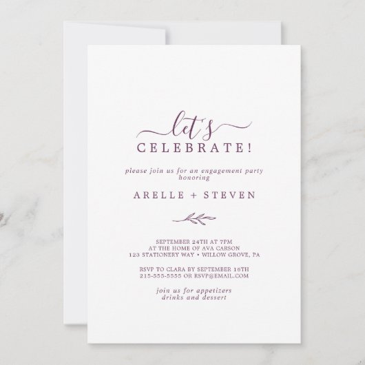 Minimaal blad | Aubergine Laten we het vieren Kaart (Voorkant)