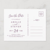 Minimaal blad | Aubergine Save the Date Uitnodiging Briefkaart (Achterkant)