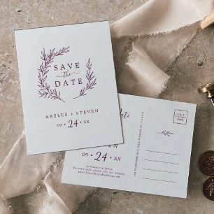 Minimaal blad   Aubergine Save the Date Uitnodiging Briefkaart