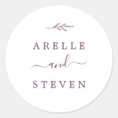 Minimaal blad | Aubergine trouwenvelop afdichtinge Ronde Sticker (Voorkant)
