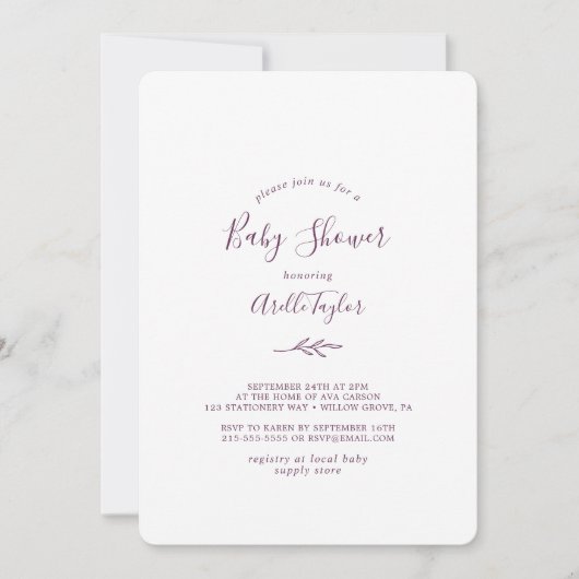 Minimaal blad | Baby shower van aubergines Kaart (Voorkant)