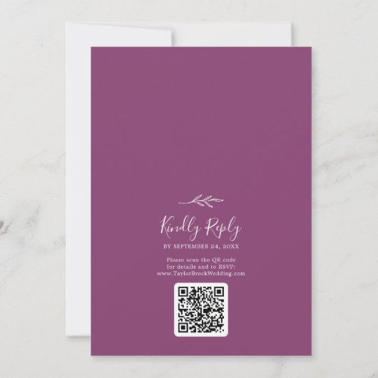 Minimaal blad | Berry Monogram QR Code Bruiloft Kaart (Achterkant)