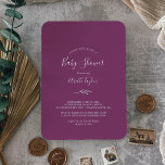 Minimaal blad | Berry Paarse Baby shower Invitatio Kaart<br><div class="desc">Deze minimal leaf berry paarse baby shower uitnodiging is ideaal voor een boho baby shower. Het ontwerp is voorzien van een eenvoudig groen blad silhouet in een romantische zomer violette kleur met minimalistische bohemian tuin stijl.</div>