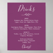 Minimaal blad | Berry Paarse bruiloft Drinken Menu Poster (Voorkant)