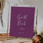 Minimaal blad | Berry Paarse Gastenboek Poster<br><div class="desc">Dit minimal leaf berry paarse gastenboek poster teken is ideaal voor een boho bruiloft. Het ontwerp is voorzien van een eenvoudig groen blad silhouet in een romantische zomer violette kleur met minimalistische bohemian tuin stijl.</div>