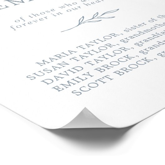 Minimaal blad | Blauw In Loving Memory-herdenkings Poster (Hoek)