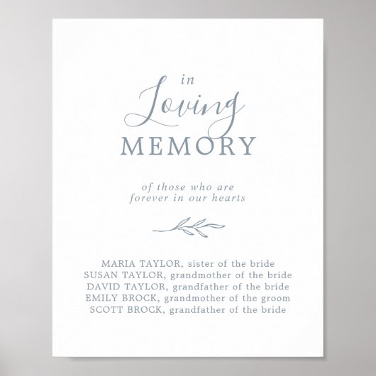 Minimaal blad | Blauw In Loving Memory-herdenkings Poster (Voorkant)
