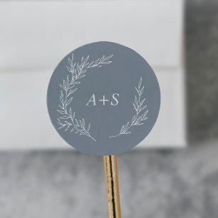 Minimaal blad Blauw Wit Monogram Envelop afdicht Ronde Sticker