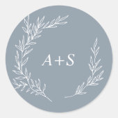 Minimaal blad | Blauw Wit Monogram Envelop afdicht Ronde Sticker (Voorkant)