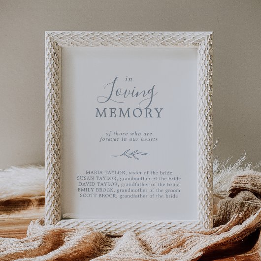 Minimaal blad | Blauwe 'In Loving Memory' herinner Poster