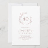 Minimaal blad | Blush Pink 40th Verjaardag Kaart (Voorkant)