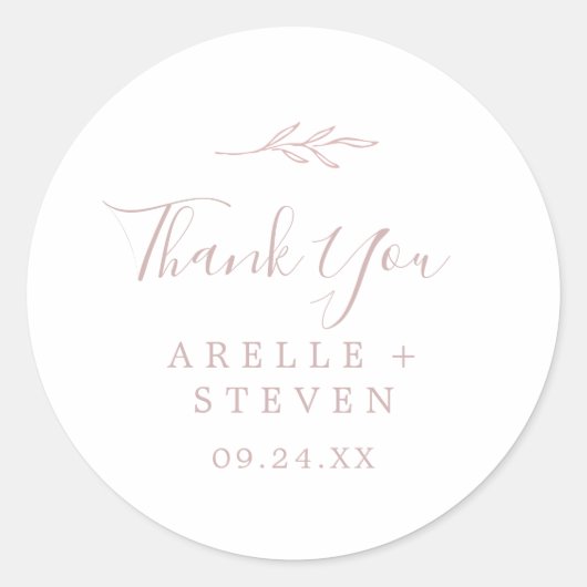 Minimaal blad | Blush Pink Bedankt voor uw Sticker (Voorkant)