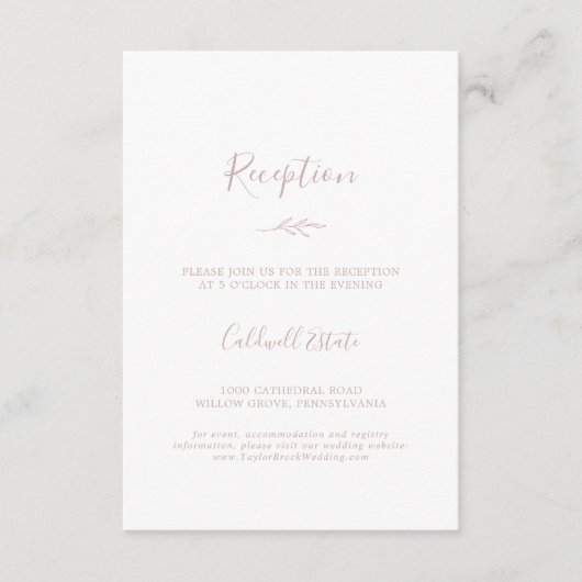 Minimaal blad | Blush Pink Reception Insert Kaart (Voorkant)